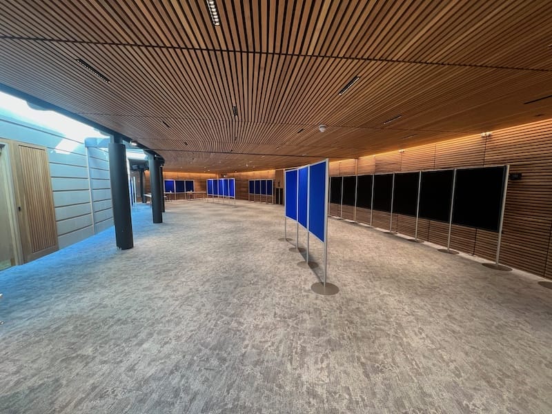Display boards setup in McEwan Hall, University of Edinburgh 