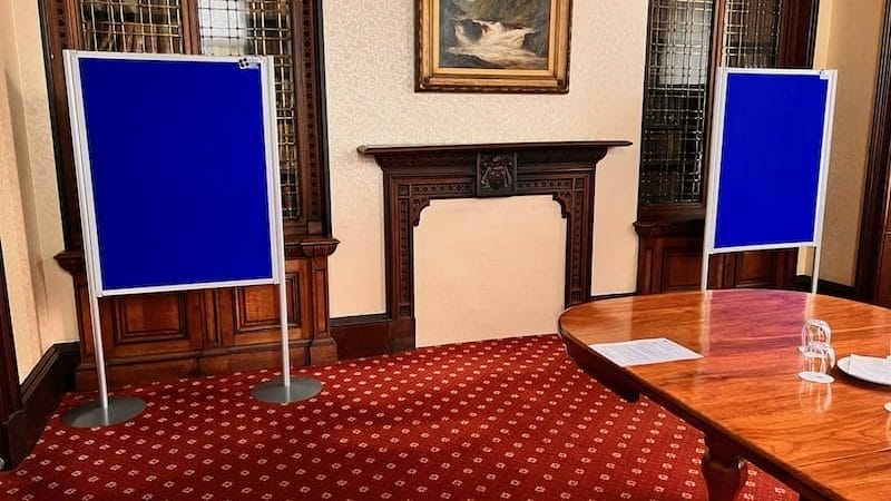 modular exhibition display boards installed in an Edinburgh hotel function suite