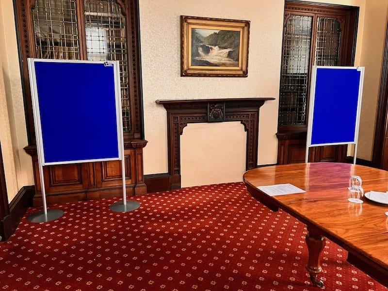 Display boards setup in the St Leonards at Pollock halls University of Edinburgh 