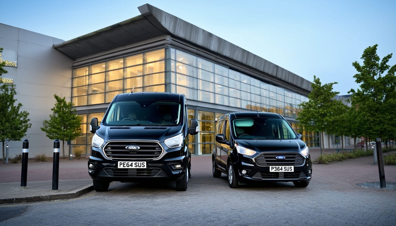 technicians installing exhibition display boards at a corporate event