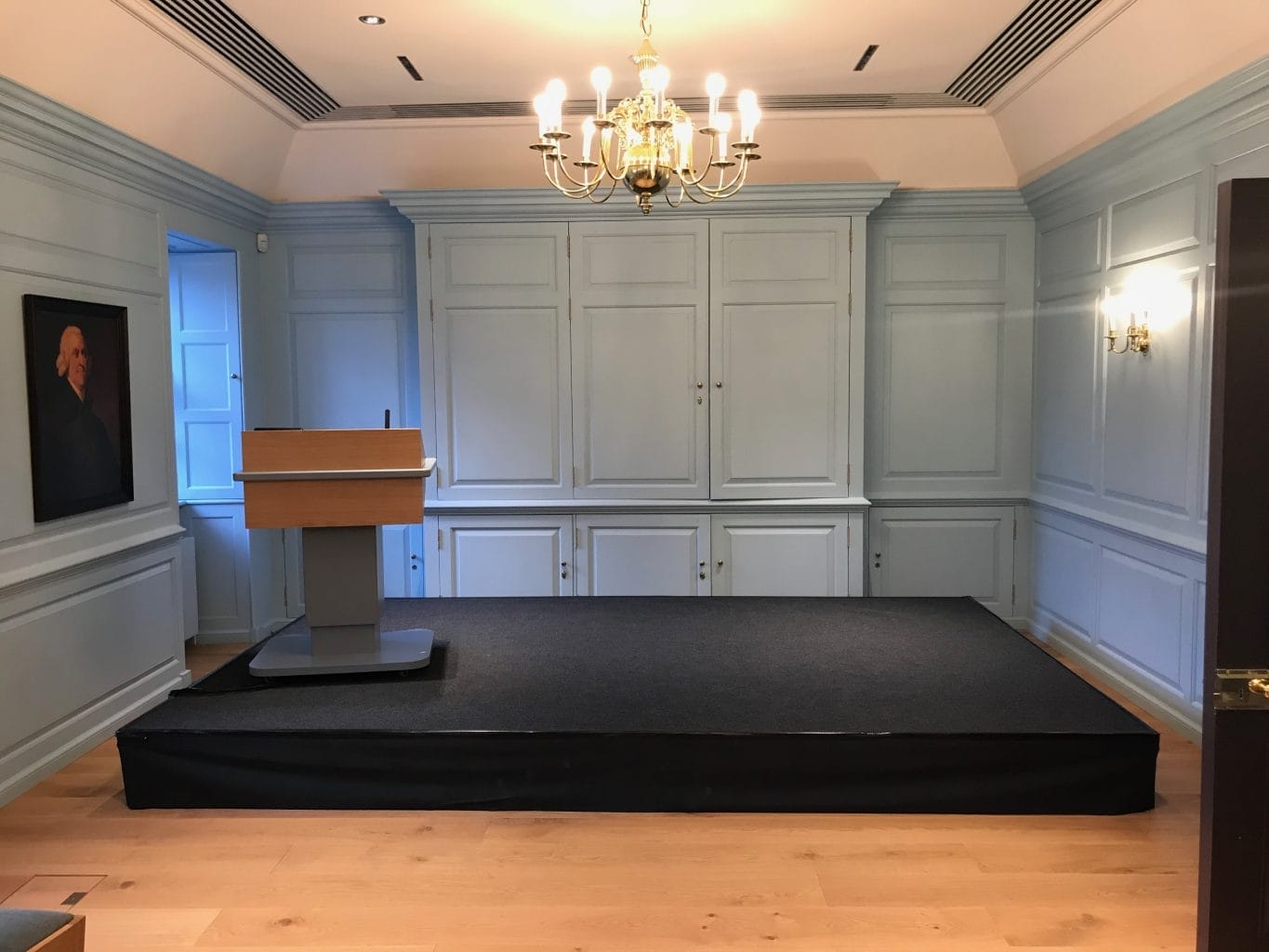 Stage and custom carpet hire in Panmure house, University of Edinburgh 