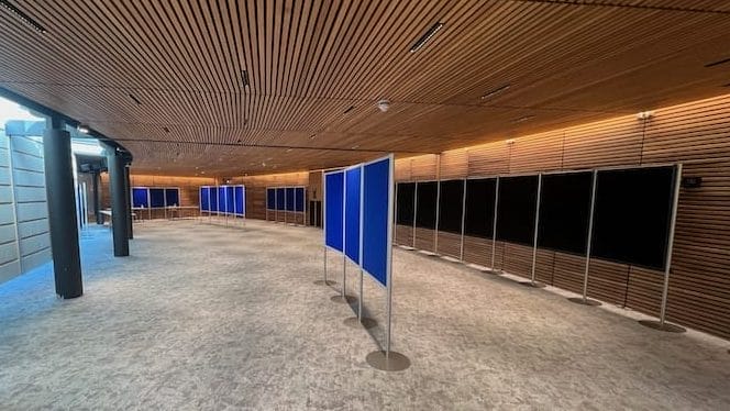 Conference Poster Board Hire Edinburgh 3 example layout showing rows of poster session boards with walkway spacing
