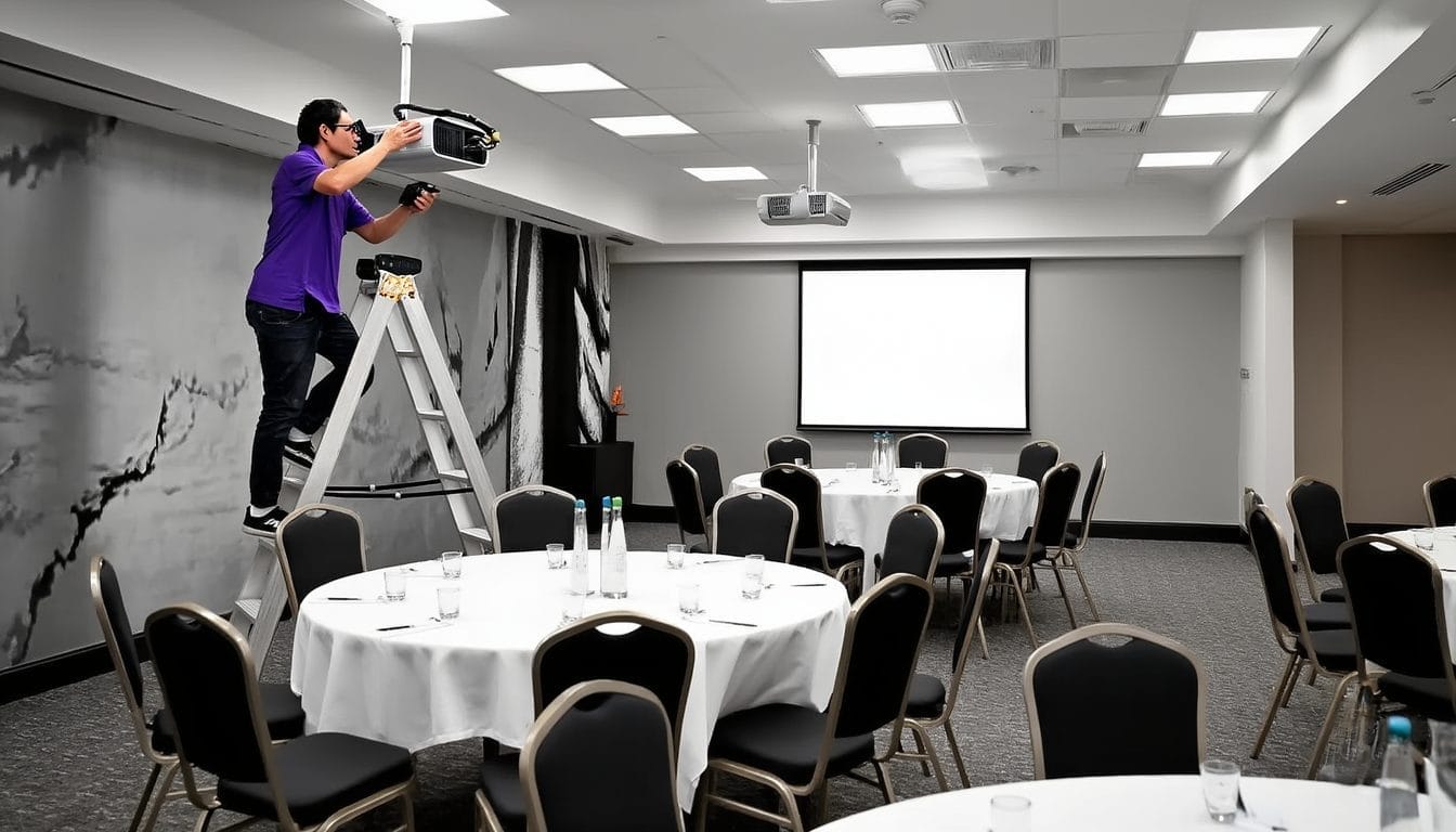 AV maintenance service including projector calibration and control system optimisation in Edinburgh venue.